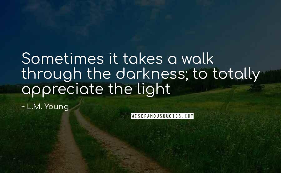 L.M. Young Quotes: Sometimes it takes a walk through the darkness; to totally appreciate the light