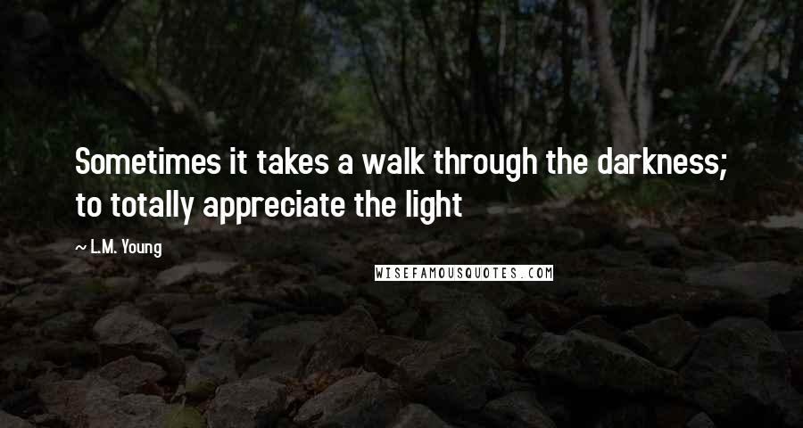 L.M. Young Quotes: Sometimes it takes a walk through the darkness; to totally appreciate the light