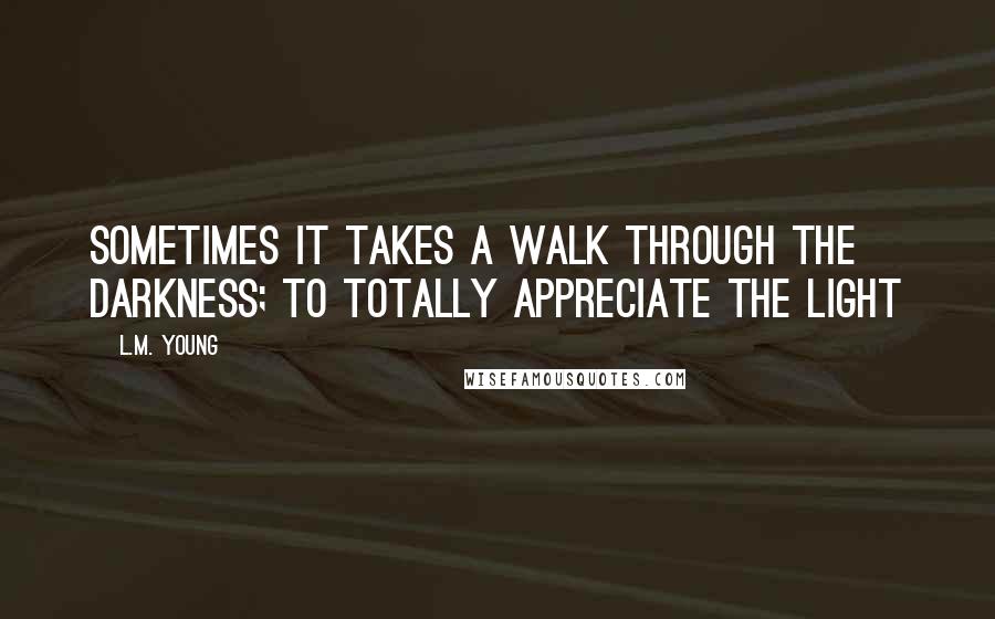 L.M. Young Quotes: Sometimes it takes a walk through the darkness; to totally appreciate the light