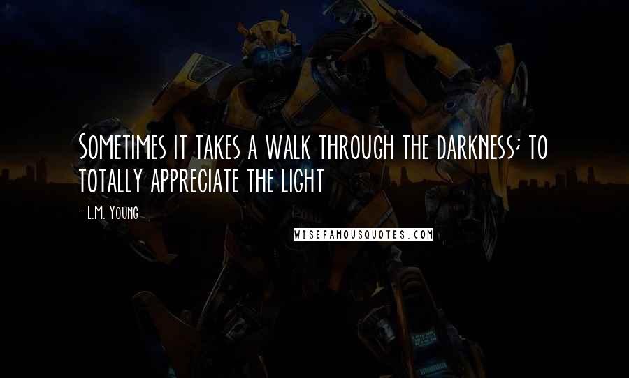 L.M. Young Quotes: Sometimes it takes a walk through the darkness; to totally appreciate the light