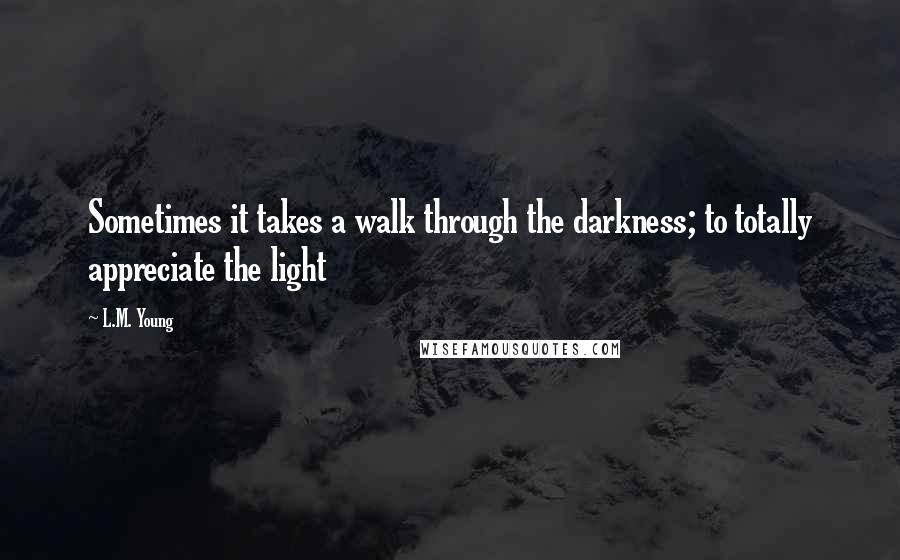 L.M. Young Quotes: Sometimes it takes a walk through the darkness; to totally appreciate the light