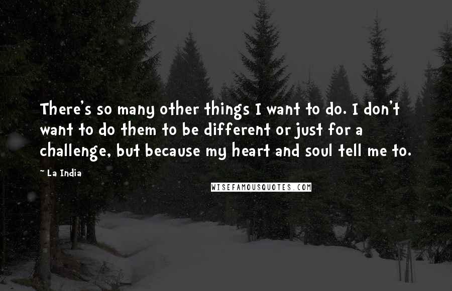 La India Quotes: There's so many other things I want to do. I don't want to do them to be different or just for a challenge, but because my heart and soul tell me to.