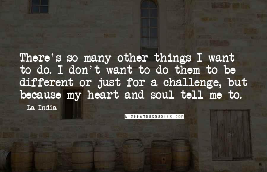 La India Quotes: There's so many other things I want to do. I don't want to do them to be different or just for a challenge, but because my heart and soul tell me to.