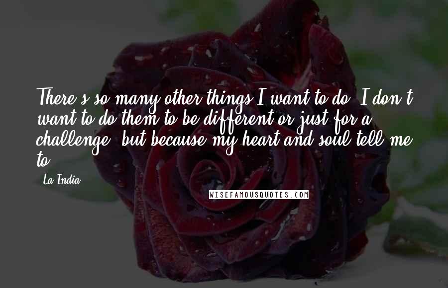 La India Quotes: There's so many other things I want to do. I don't want to do them to be different or just for a challenge, but because my heart and soul tell me to.