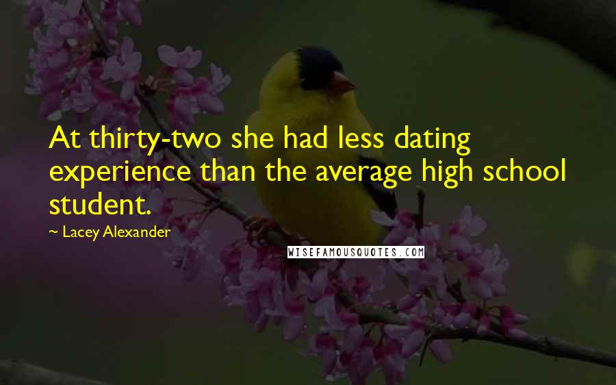 Lacey Alexander Quotes: At thirty-two she had less dating experience than the average high school student.