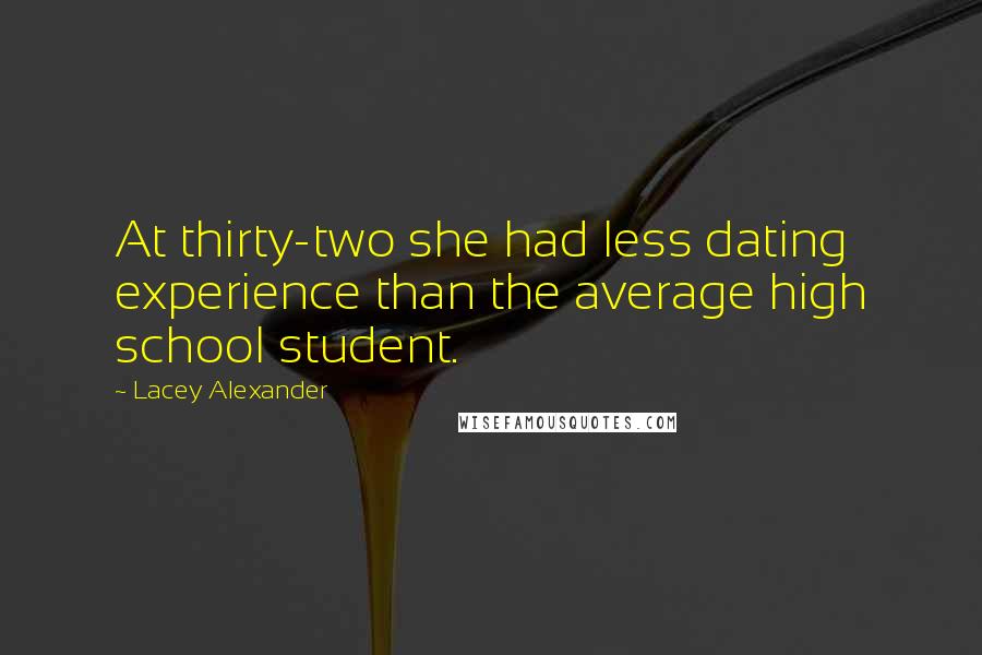 Lacey Alexander Quotes: At thirty-two she had less dating experience than the average high school student.