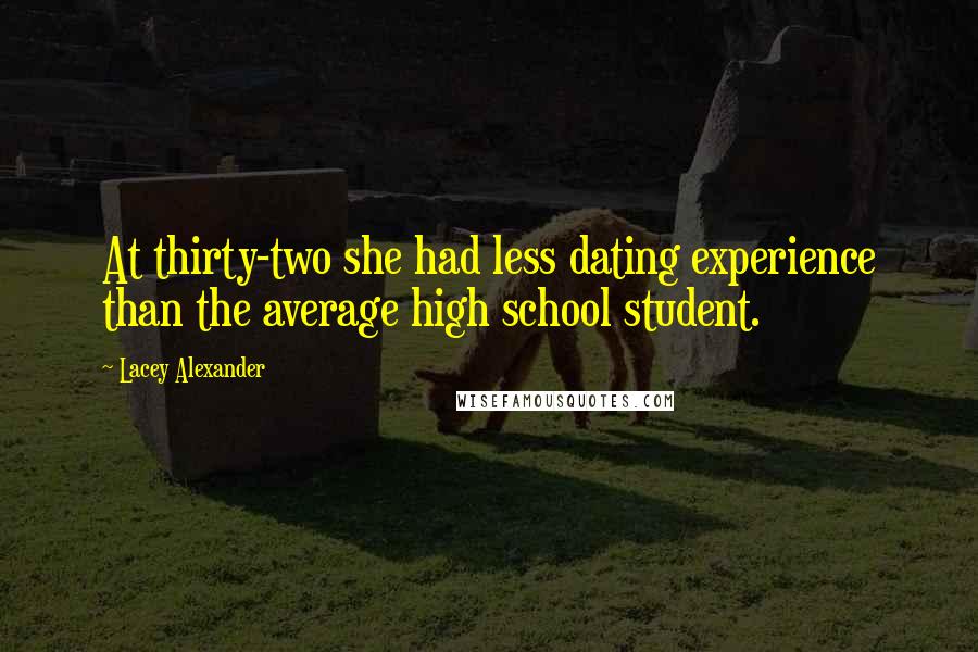 Lacey Alexander Quotes: At thirty-two she had less dating experience than the average high school student.