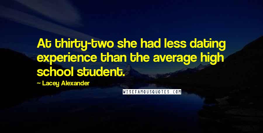 Lacey Alexander Quotes: At thirty-two she had less dating experience than the average high school student.