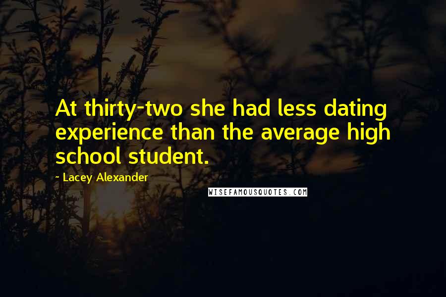 Lacey Alexander Quotes: At thirty-two she had less dating experience than the average high school student.