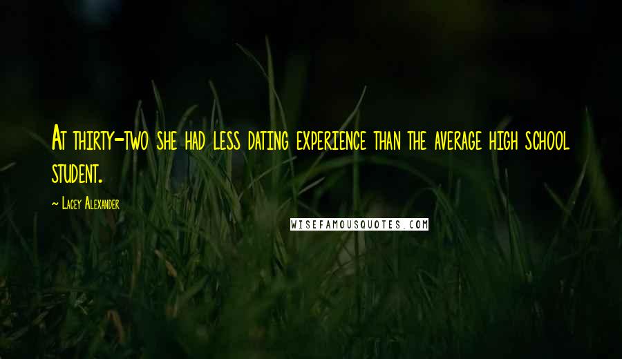 Lacey Alexander Quotes: At thirty-two she had less dating experience than the average high school student.