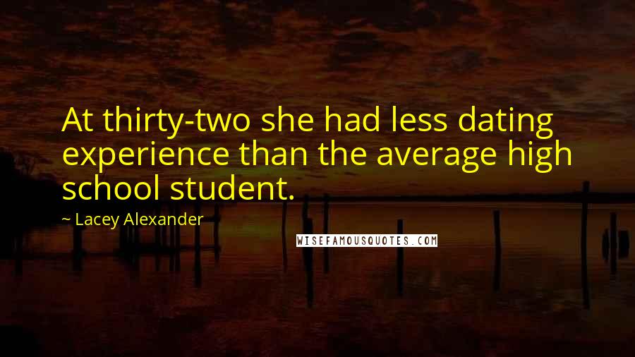 Lacey Alexander Quotes: At thirty-two she had less dating experience than the average high school student.