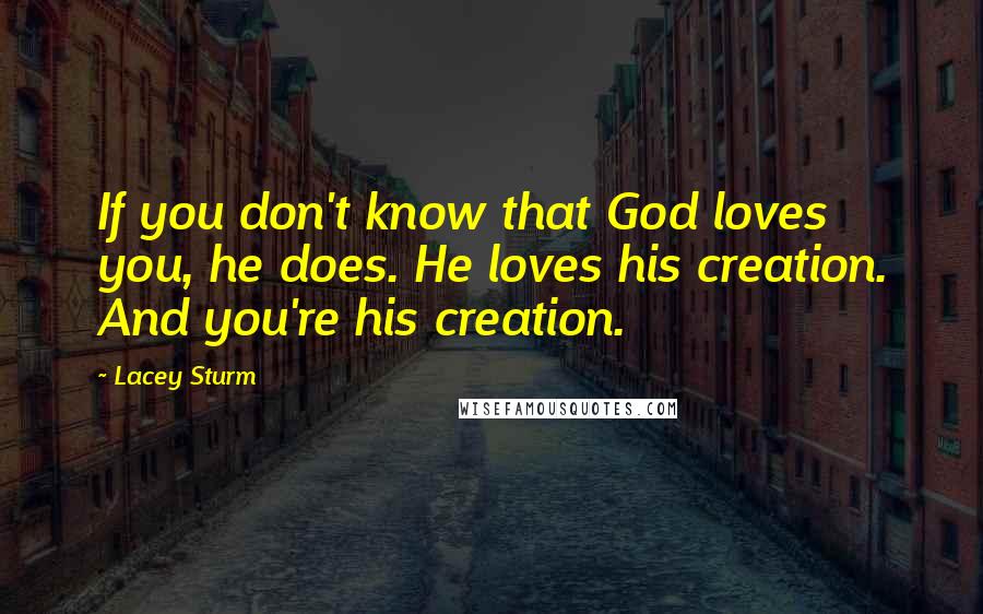 Lacey Sturm Quotes: If you don't know that God loves you, he does. He loves his creation. And you're his creation.