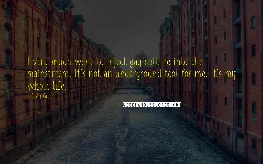 Lady Gaga Quotes: I very much want to inject gay culture into the mainstream. It's not an underground tool for me. It's my whole life.