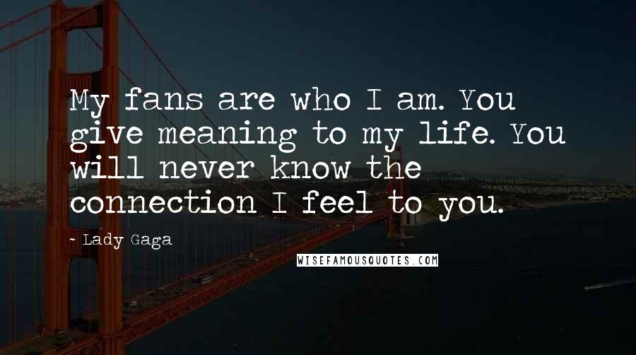 Lady Gaga Quotes: My fans are who I am. You give meaning to my life. You will never know the connection I feel to you.