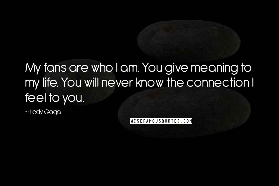 Lady Gaga Quotes: My fans are who I am. You give meaning to my life. You will never know the connection I feel to you.