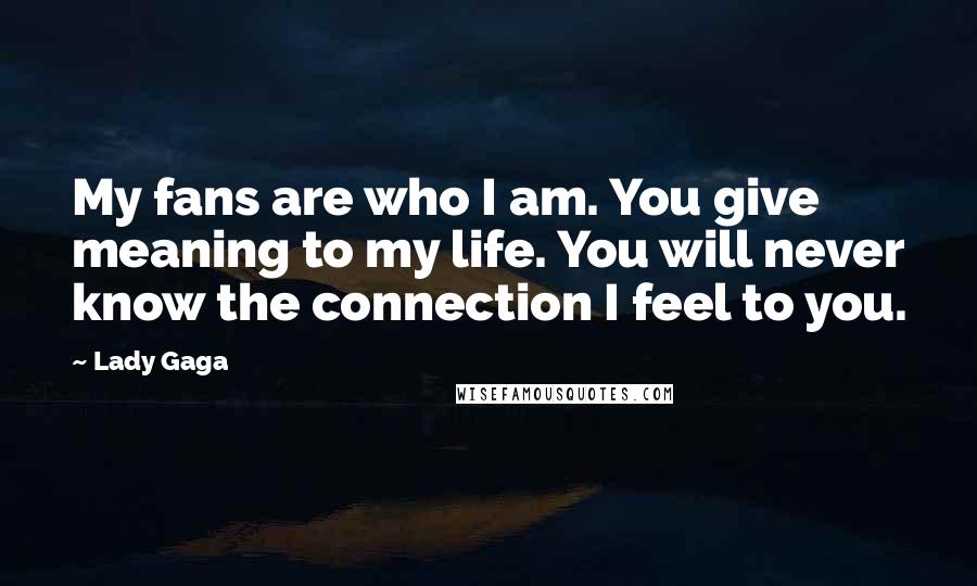 Lady Gaga Quotes: My fans are who I am. You give meaning to my life. You will never know the connection I feel to you.