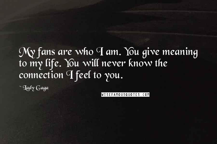 Lady Gaga Quotes: My fans are who I am. You give meaning to my life. You will never know the connection I feel to you.