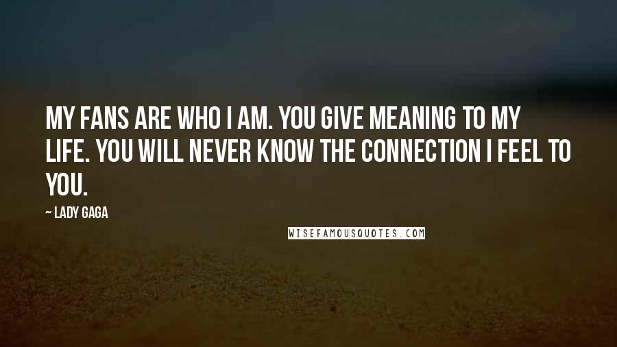 Lady Gaga Quotes: My fans are who I am. You give meaning to my life. You will never know the connection I feel to you.