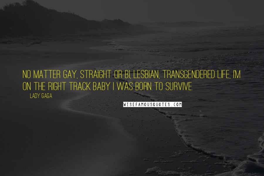 Lady Gaga Quotes: No matter gay, straight or bi, lesbian, transgendered life, I'm on the right track baby I was born to survive.