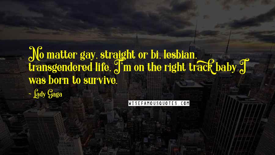 Lady Gaga Quotes: No matter gay, straight or bi, lesbian, transgendered life, I'm on the right track baby I was born to survive.