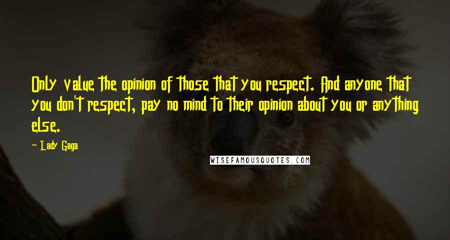 Lady Gaga Quotes: Only value the opinion of those that you respect. And anyone that you don't respect, pay no mind to their opinion about you or anything else.