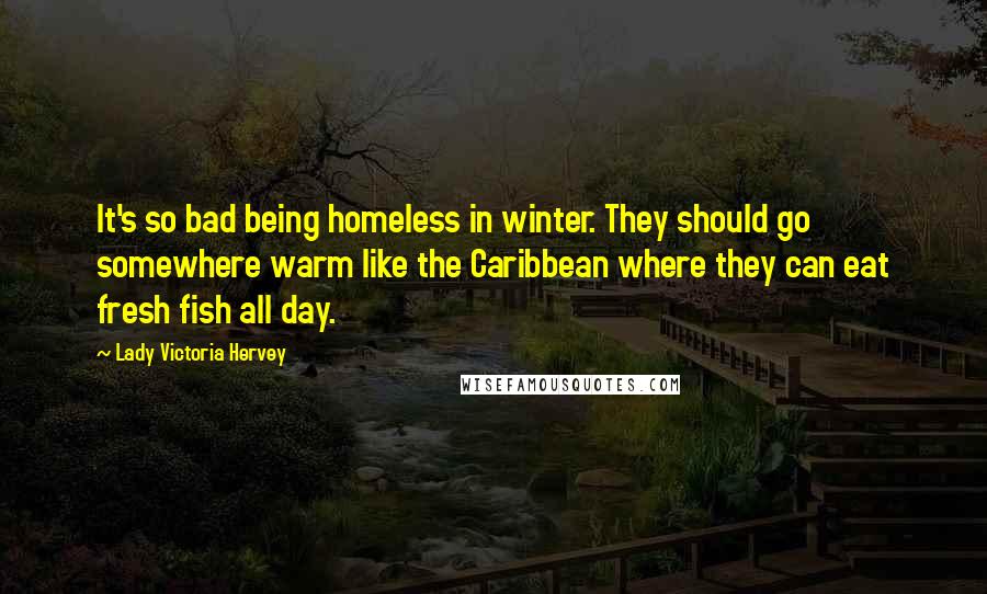 Lady Victoria Hervey Quotes: It's so bad being homeless in winter. They should go somewhere warm like the Caribbean where they can eat fresh fish all day.