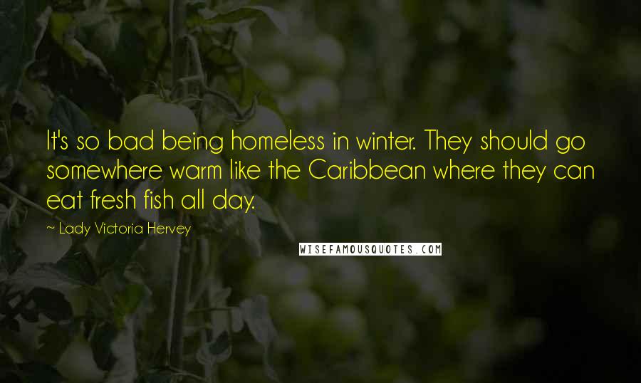Lady Victoria Hervey Quotes: It's so bad being homeless in winter. They should go somewhere warm like the Caribbean where they can eat fresh fish all day.