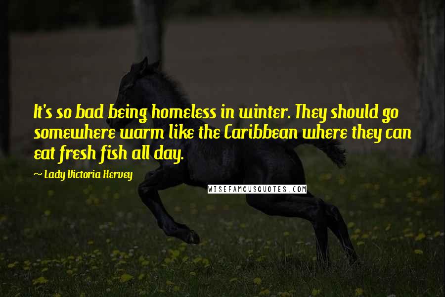 Lady Victoria Hervey Quotes: It's so bad being homeless in winter. They should go somewhere warm like the Caribbean where they can eat fresh fish all day.