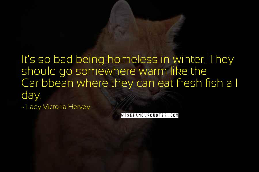 Lady Victoria Hervey Quotes: It's so bad being homeless in winter. They should go somewhere warm like the Caribbean where they can eat fresh fish all day.