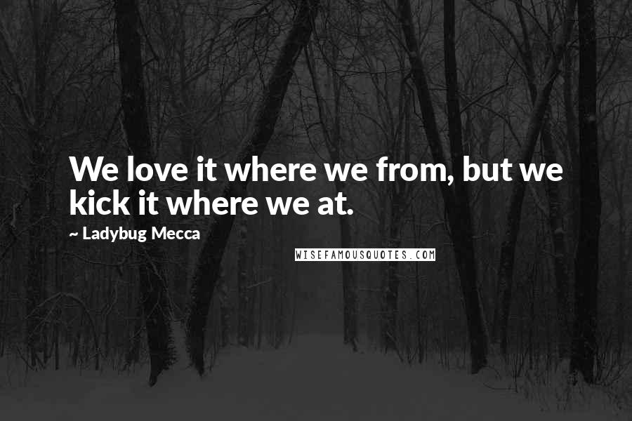 Ladybug Mecca Quotes: We love it where we from, but we kick it where we at.