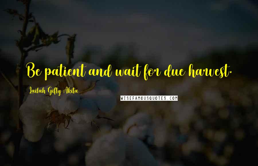 Lailah Gifty Akita Quotes: Be patient and wait for due harvest.