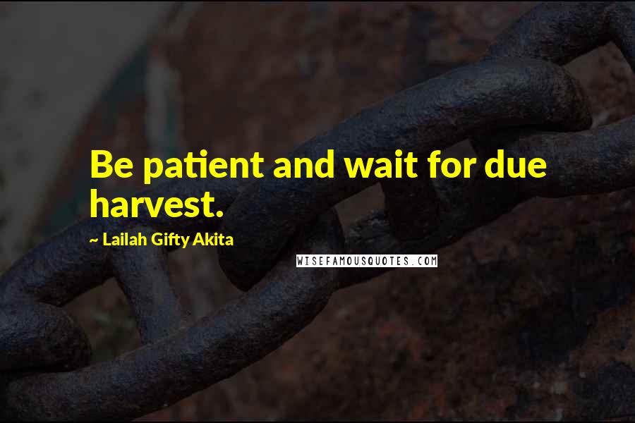 Lailah Gifty Akita Quotes: Be patient and wait for due harvest.