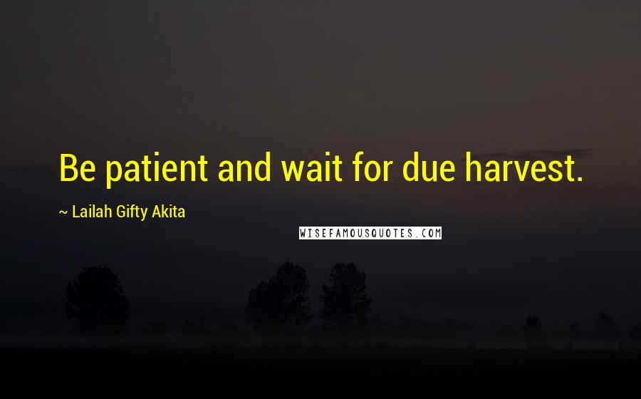 Lailah Gifty Akita Quotes: Be patient and wait for due harvest.