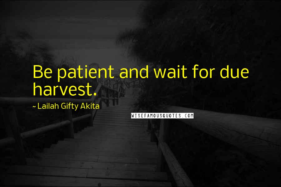 Lailah Gifty Akita Quotes: Be patient and wait for due harvest.
