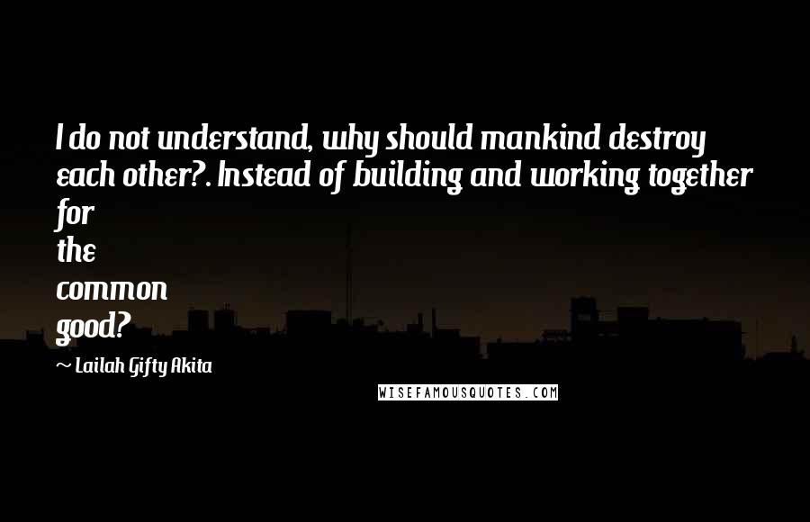 Lailah Gifty Akita Quotes: I do not understand, why should mankind destroy each other?. Instead of building and working together for the common good?