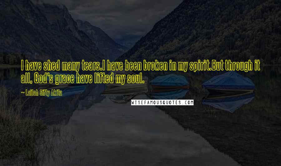 Lailah Gifty Akita Quotes: I have shed many tears.I have been broken in my spirit.But through it all, God's grace have lifted my soul.