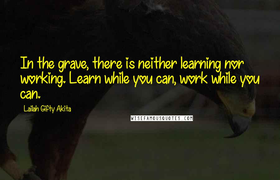 Lailah Gifty Akita Quotes: In the grave, there is neither learning nor working. Learn while you can, work while you can.