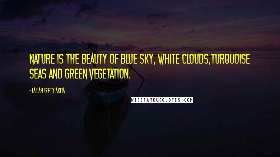 Lailah Gifty Akita Quotes: Nature is the beauty of blue sky, white clouds,turquoise seas and green vegetation.