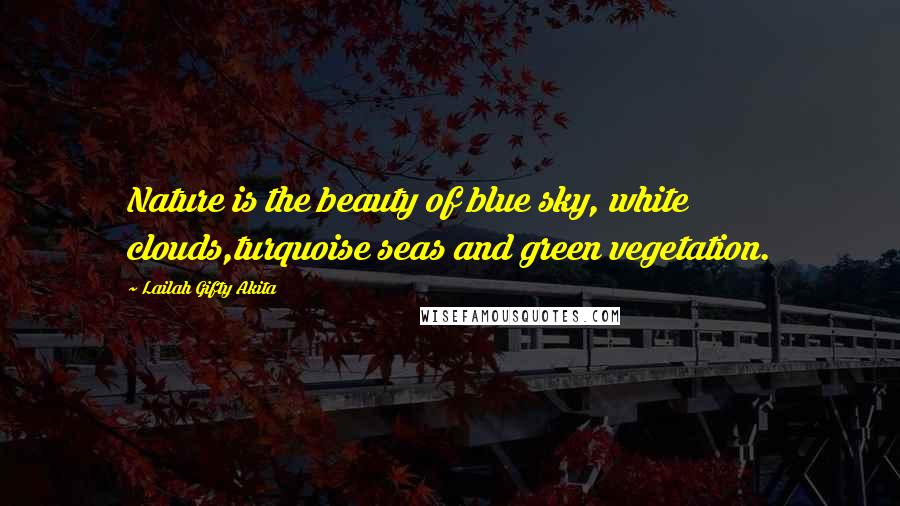 Lailah Gifty Akita Quotes: Nature is the beauty of blue sky, white clouds,turquoise seas and green vegetation.