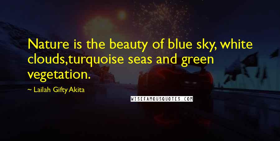 Lailah Gifty Akita Quotes: Nature is the beauty of blue sky, white clouds,turquoise seas and green vegetation.