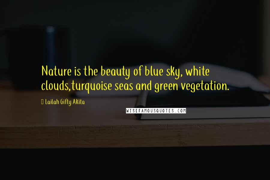 Lailah Gifty Akita Quotes: Nature is the beauty of blue sky, white clouds,turquoise seas and green vegetation.