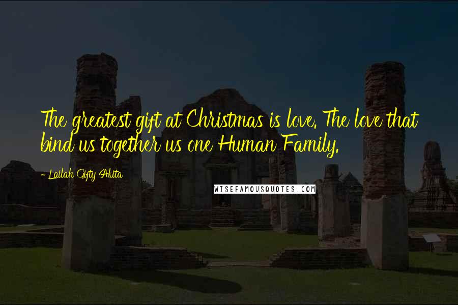 Lailah Gifty Akita Quotes: The greatest gift at Christmas is love. The love that bind us together us one Human Family.