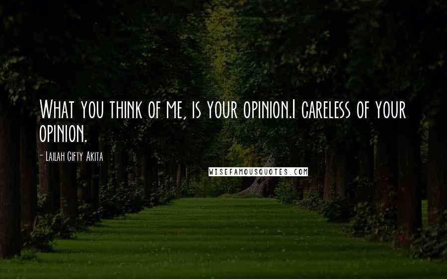 Lailah Gifty Akita Quotes: What you think of me, is your opinion.I careless of your opinion.
