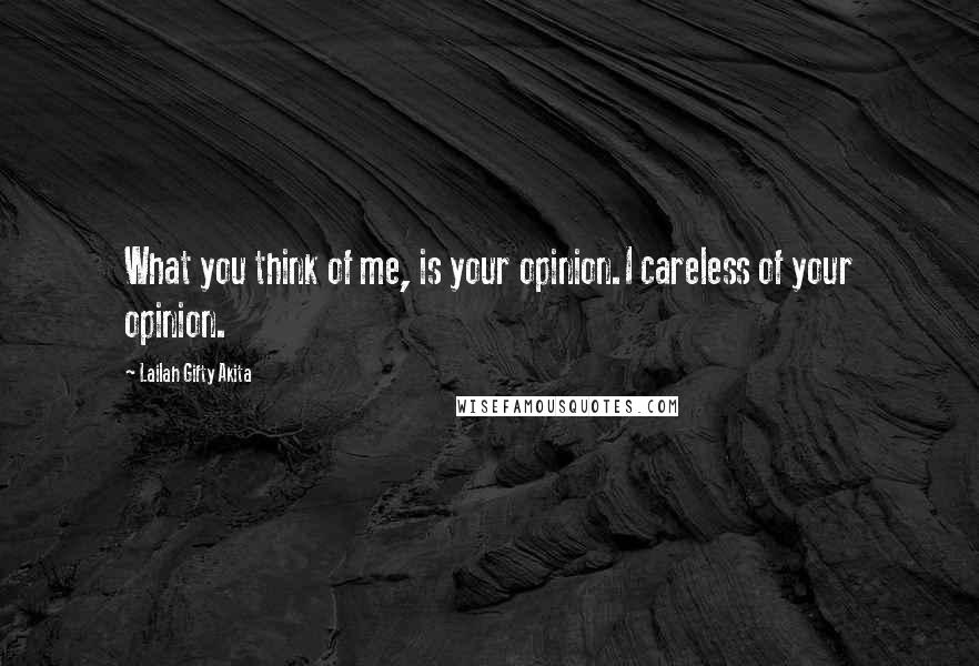 Lailah Gifty Akita Quotes: What you think of me, is your opinion.I careless of your opinion.