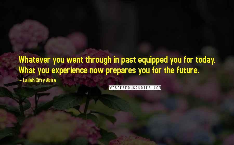 Lailah Gifty Akita Quotes: Whatever you went through in past equipped you for today. What you experience now prepares you for the future.