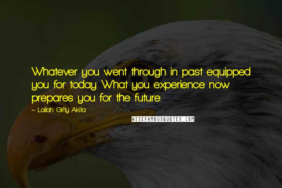 Lailah Gifty Akita Quotes: Whatever you went through in past equipped you for today. What you experience now prepares you for the future.