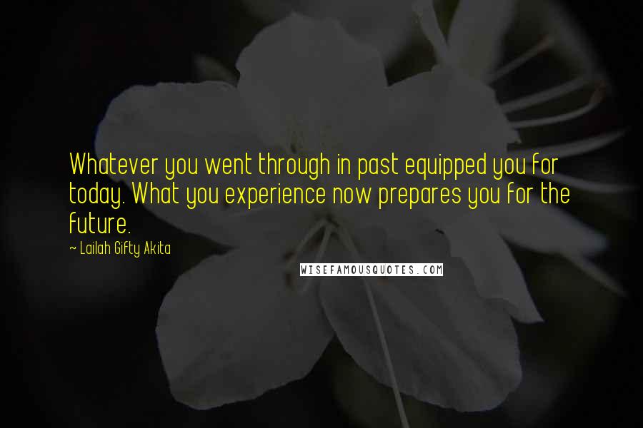 Lailah Gifty Akita Quotes: Whatever you went through in past equipped you for today. What you experience now prepares you for the future.