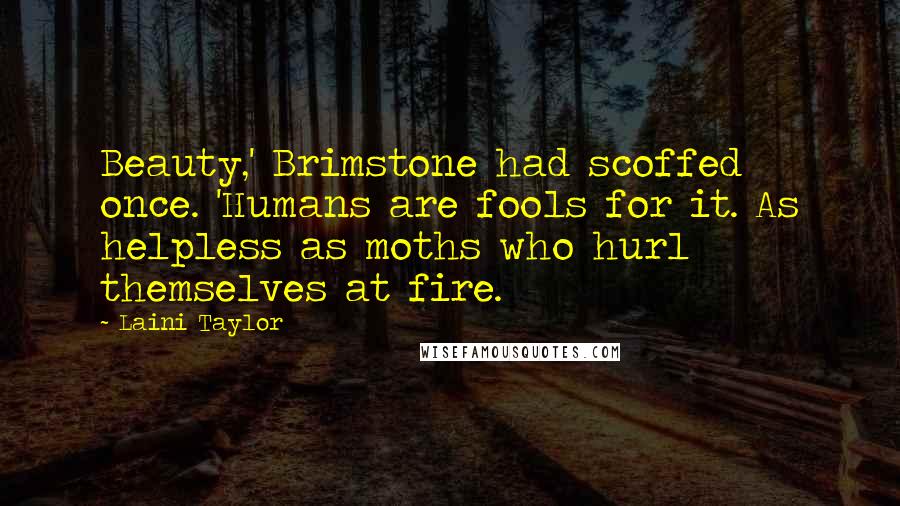 Laini Taylor Quotes: Beauty,' Brimstone had scoffed once. 'Humans are fools for it. As helpless as moths who hurl themselves at fire.