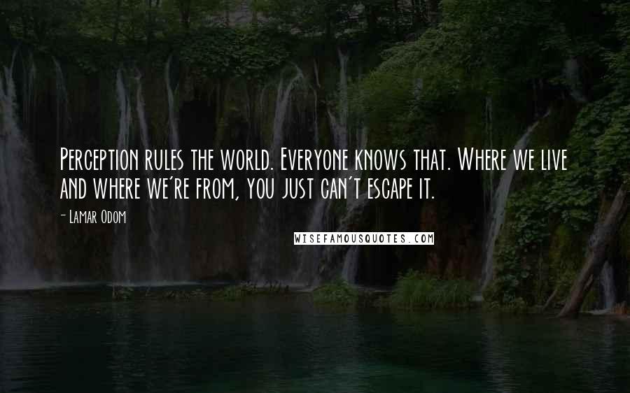 Lamar Odom Quotes: Perception rules the world. Everyone knows that. Where we live and where we're from, you just can't escape it.