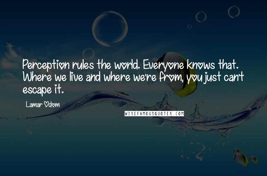 Lamar Odom Quotes: Perception rules the world. Everyone knows that. Where we live and where we're from, you just can't escape it.